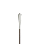 Tall, thin metallic garden torch on a white background