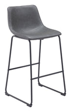 Gray bar stool with black metal legs on a white background