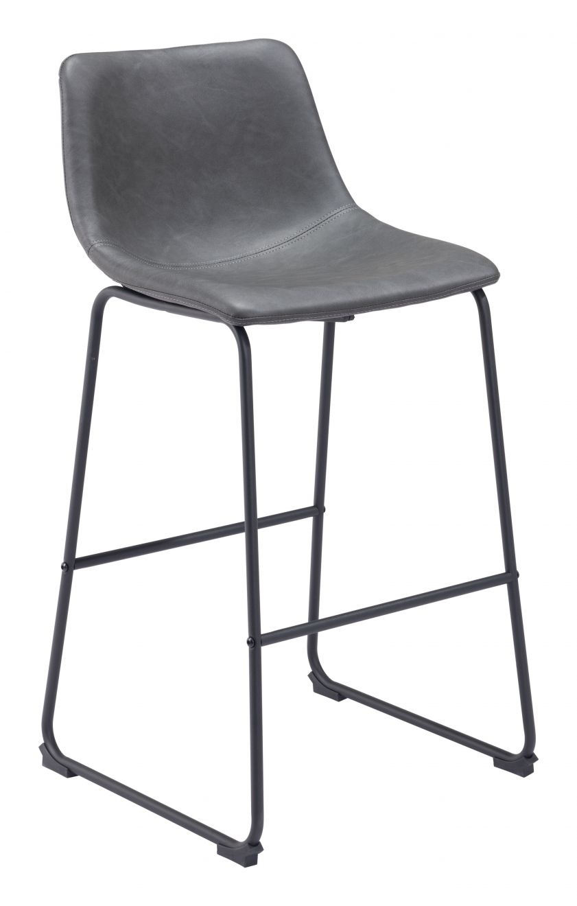 Gray bar stool with black metal legs on a white background
