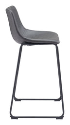 Gray bar stool with black metal legs on a white background