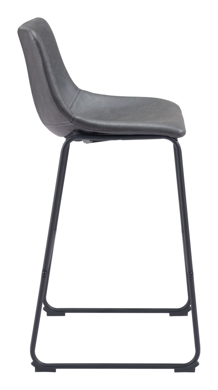 Gray bar stool with black metal legs on a white background