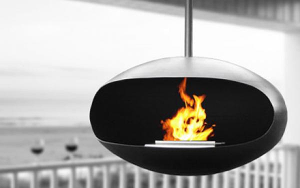 cocoon aeris black hanging fireplace