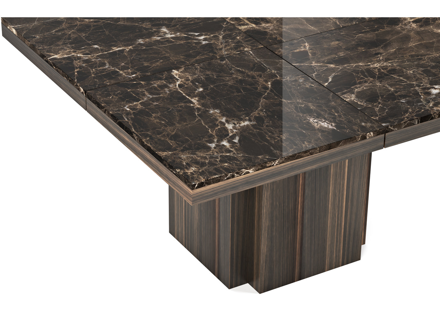 Marble-patterned table with a dark brown finish on a white background