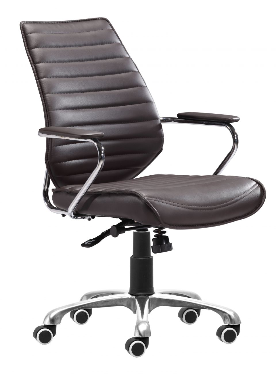 Brown office chair with a ribbed backrest on a white background